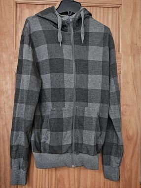 Divided H&M Men's Plaid Gray Checker Zip-Up Long Sleeve Hoodie Sweater, Size S